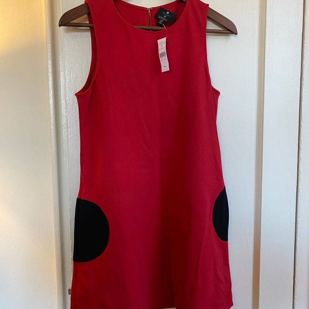 Lisa Perry Vibrant Red Mini Dress with Black Accents
